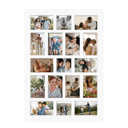 J.M.Deco 17 Opening Collage Picture Frame for Wall Decor, One-piece Photo Frame Collage Gallery Wall Hanging for 4x6 Photos, 4x4 Photos, Ideal Christmas Gift, White - color: White, size: 17 Opening