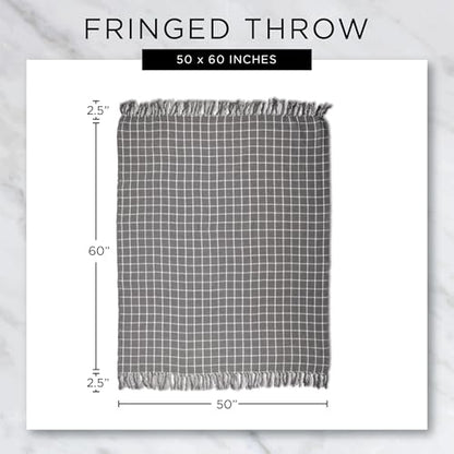 DII Modern Zig Zag Throw Blanket Woven Cotton, Hand-Knotted 2.5" Fringe, 50x60, Natural - color: Natural, size: 50x60"