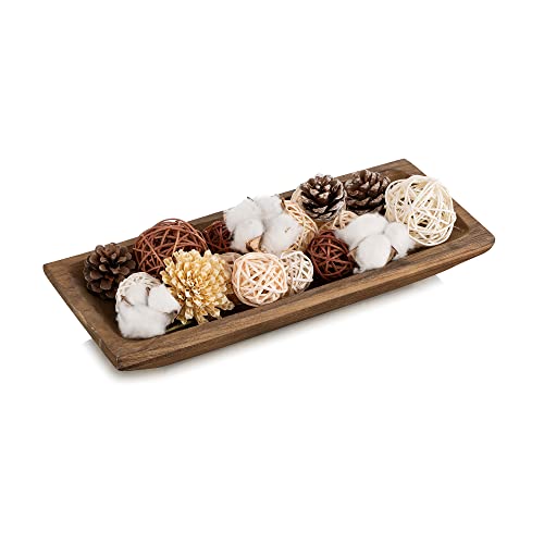 Hanobe Wood Decorative Dough Bowl for Coffee Table Decor, 14" Rustic Brown | Farmhouse Mid-Century Style, Potpourri Key Tray for Kitchen Dining Table Centerpiece, Entryway Table - color: Brown, size: 14"