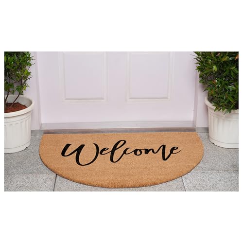 Calloway Mills 114602436 Half Round Cursive Welcome Doormat, 24"x36" - color: Black, size: 2' x 3' (Semicircular)