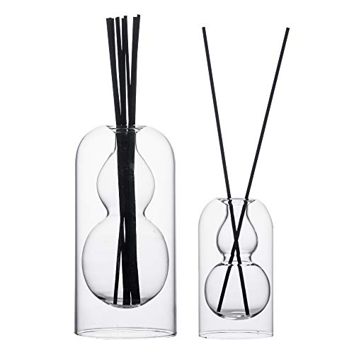 Empty Glass Fragrance Reed Diffuser Bottles,for Essential Oil, with 16pcs Black Reed Sticks,Minimalist Decor,2pcs/Set.