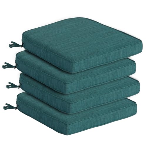 Goodgoods 19.5x20 Outdoor Chair Cushions Set of 4, 35D Foam, Malachite | 35D High-Resilience Foam, Fade-Resistant and Water-Resistant Seat Pads with Ties for Dining Room, Kitchen, or Patio Chairs - color: Malachite, size: 19.5"x20" 4pcs