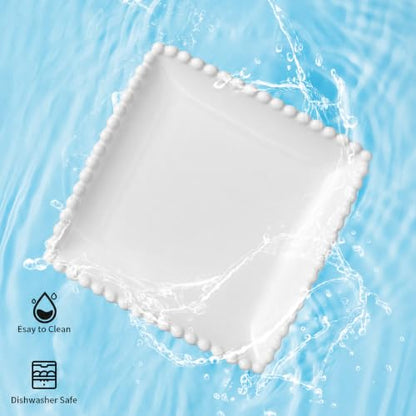 6 IN Porcelain Dessert Plates, White Appetizer Dinnerware, 12 Pcs | Square Pearl Dots, Scratch Resistant, Microwave Safe, Oven Safe, Dishwasher Safe - size: 6 Inch - 12P