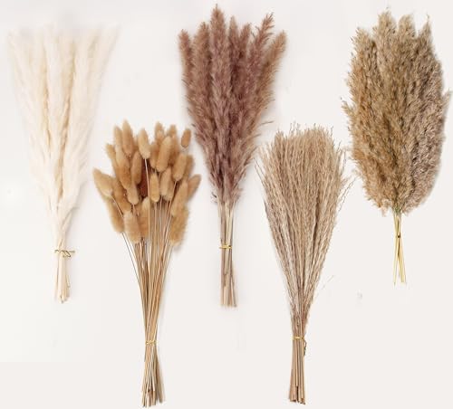 Natural Dried Pampas Grass Decor - 110 Pcs, Contains White Bunny Tails, Artificial Flowers for Bathroom, Office and Baby Shower Decor - size: 110PCS