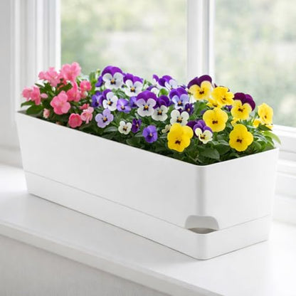 Party Zealot Window Boxes Planters, 3 Pack Self Watering Pots for Indoor Plants 17 Inch Rectangular Planter Rectangle Flower Pots Long Plant Pot Large Window Sill Herb Planter Box, White - color: White