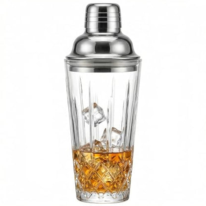 Cut Crystal Glass Cocktail Shaker - 15oz Lead-Free Crystal Shaker with Steel Strainer Lid - Premium Barware for Home Bartenders - Ideal for Mocktail, Espresso, Margarita, Martini Cocktails - color: Vertical Cut