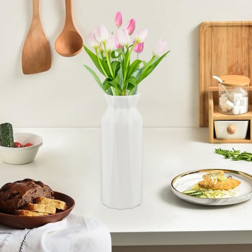 Haploon Plastic Vases 10 Pack Composite Flower Vase Conic Floral Holder | Small Tall Fake Flowerpot, Centerpiece Center Wedding Party Arrangement, Modern Living Room Table Décor, White Vases