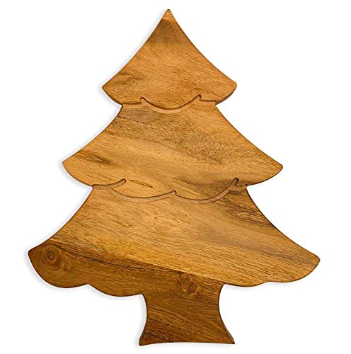 Treen Art Wooden Christmas Cutting Board for Kitchen Decor, 11"L x 9.75"W Mini Tree Shaped Acacia Wood Chopping Board with Handle & Grooves, Serving Charcuterie Platter - color: Mini Tree Board 11"L x 9.75"W