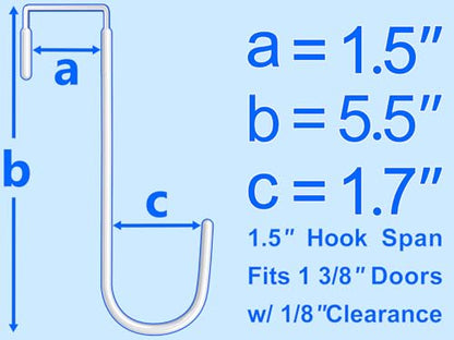 Single Over Door Steel Hooks 8 Pack Fit 1-3/8" Door 5.5" White | Plastic Coated Rubber Feel Towel Rack Robe Coat Shoe Wreath Hanger No Damage No Scratch for Bathroom Heavy Duty Thin Top