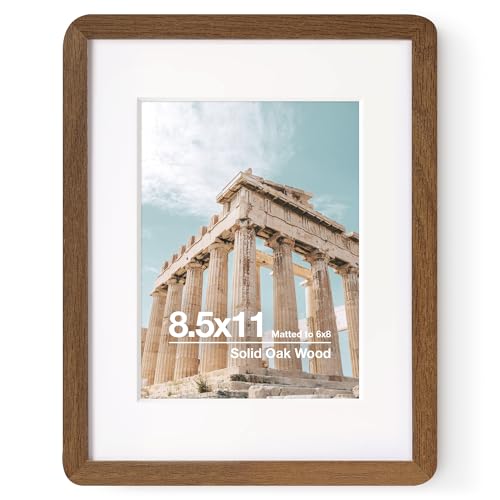 8.5 by 11 Picture Frame | Solid Oak Wood 8.5x11 Frame | 8 1/2 x 11 Diploma Frame With Mat For 6x8 | Plexiglas & Hanging Hardware Included | Certificate Document Frame Wood (Walnut, 1 Pack) - color: Walnut, size: 8.5''x11''-1P
