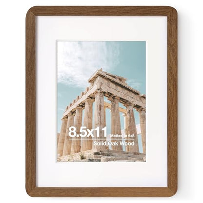 8.5 by 11 Picture Frame | Solid Oak Wood 8.5x11 Frame | 8 1/2 x 11 Diploma Frame With Mat For 6x8 | Plexiglas & Hanging Hardware Included | Certificate Document Frame Wood (Walnut, 1 Pack) - color: Walnut, size: 8.5''x11''-1P