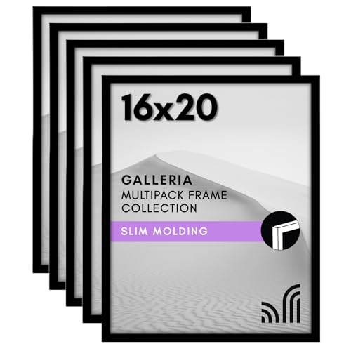 Americanflat 16x20 Poster Frame 5-Pack - Slim Molding - Black | Polished plexiglass front, hangs vertical or horizontal, sawtooth hangers included, secure turn-tab backing - color: Black, size: 16x20