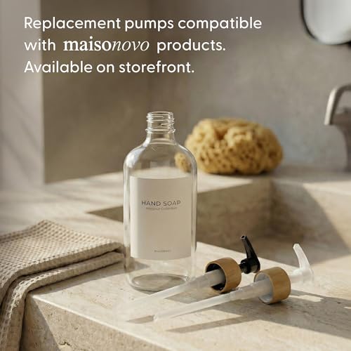 MaisoNovo Glass Dish Soap Dispenser for Kitchen Set of 2-16.9oz Clear Dish and Hand Soap Dispenser Set for Kitchen - Clear Glass Bottles x 2 with White Bamboo Pumps & Tray - color: Clear Bottles/White Bamboo Pumps