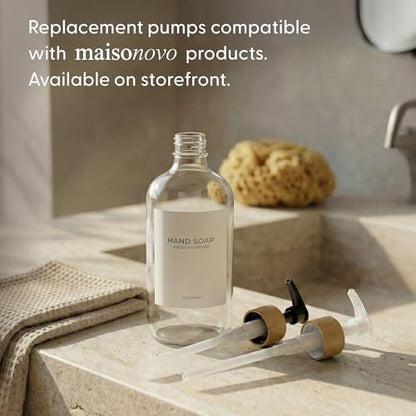 MaisoNovo Glass Dish Soap Dispenser for Kitchen Set of 2-16.9oz Clear Dish and Hand Soap Dispenser Set for Kitchen - Clear Glass Bottles x 2 with White Bamboo Pumps & Tray - color: Clear Bottles/White Bamboo Pumps