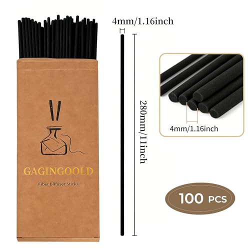100 PCS Reed Diffuser Sticks, 11 Inch Fibre Diffuser Replacement Stick for Essential Oil Diffuser Refill, 4 mm Thick Aroma Diffuser Sticks for Home Office Bathroom Bedroom, Black & Primary - color: Black & Primary