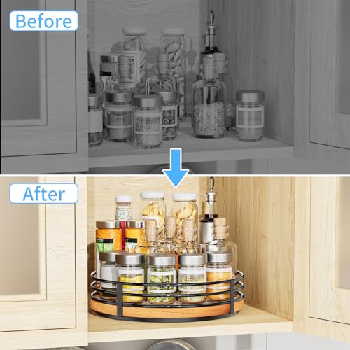 Wood Lazy Susan Turntable Organizer - 11" Round Wooden Lazy Susan for Cabinet Kitchen Countertop Dining Table Pantry Cupboard Bathroom Coffee Bar Spice Storage Home Decor - size: 11 inch 1 Tier