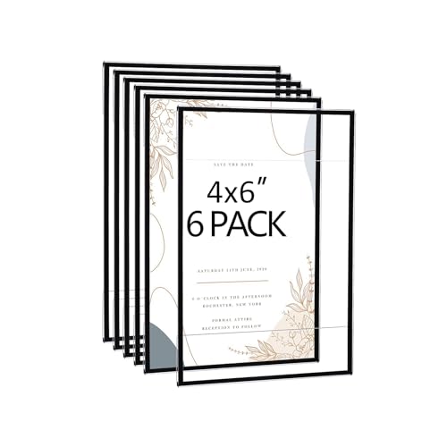 Acrylic Picture Frames 4x6 Set of 6,Black Photo Frames Collage Wall Decor,No Drilling 4x6 Floating Hanging Picture Frames for Home, School, Office - Black Color - color: Black, size: 4x6"