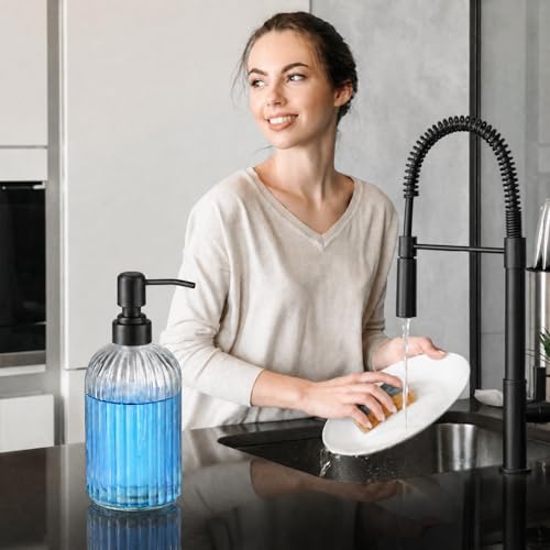 Clear Glass Soap Dispenser | with Matte Black 304 Rustproof Stainless Steel Pump 18oz for Kitchen and Bathroom Hand Soap Dispenser Bottle - color: Clear-black Pump
