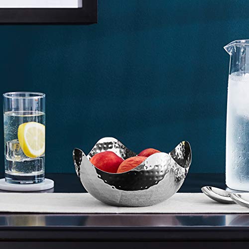 Elegance Hammered 8-Inch Stainless Steel Wave Serving Bowl, Silver, 8" x 8" x 4" - size: 8" x 8" x 4" (Single)