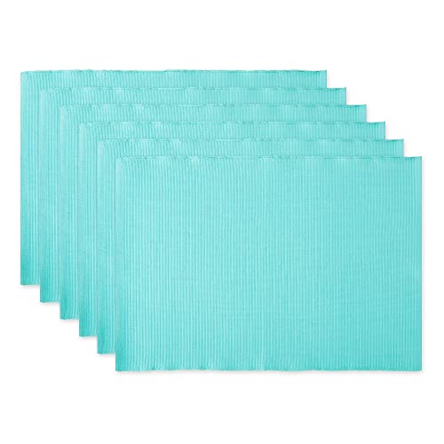 DII Basic Everyday Ribbed Tabletop 100% Cotton, Placemat Set, 13x19, Aqua, 6 Piece - color: Aqua, size: 13x19"