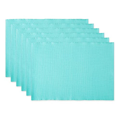 DII Basic Everyday Ribbed Tabletop 100% Cotton, Placemat Set, 13x19, Aqua, 6 Piece - color: Aqua, size: 13x19"