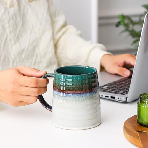 Mkour 23oz Extra Large Ceramic Coffee Mugs, Handmade Cup, Big Tea Cups with Large Handle for Office and Home, Microwave and Dishwasher Safe (Ink Green) - color: Ink Green