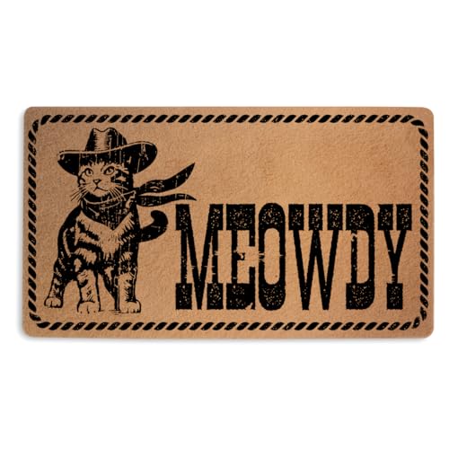 Meowdy Door Mat 18x30 Inch, Funny Cat Printed Durable Welcome Mat | Cat Welcome Mat for Outdoor Indoor Entryway Porch Home, Faux Coco Coir Doormat with Non-Slip PVC Backing, Housewarming Gifts - color: Welcome Mat - Meowdy
