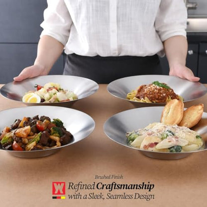 WAGENSTEIGER A Set of 2 Stainless Steel Dinner Plates, Salad Bowls, Spaghetti Serving Platters, Buffet Party Pans, Catering Trays, Classic Brushed Finish, Great for Both Hot & Cold Dishes (2)