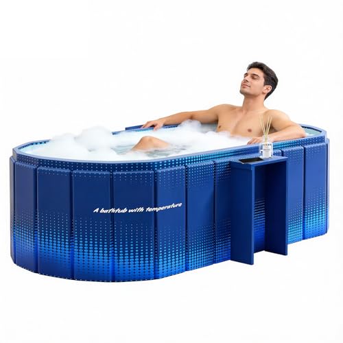 Portable Bathtub, Foldable Bathtub w/Side Rack, 59x21.6x19.6", Blue | Inflatable Bathtub Free Standing Tub with 2 Drain Ports, Space Saving, Hot Tub, Ice Bath Tub, Indoor Outdoor - color: Blue | Mode 2 | ‎‎59" x 21.6" x 19.6"