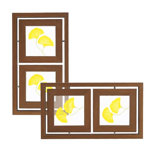 2 Pack 4x4 Rotating Picture Frames, Double-Sided Floating Frame Holds 8 Photos, Walnut Wood Crystal Glass Frames for Tabletop, Desk or Shelf - color: Walnut, size: 4x4
