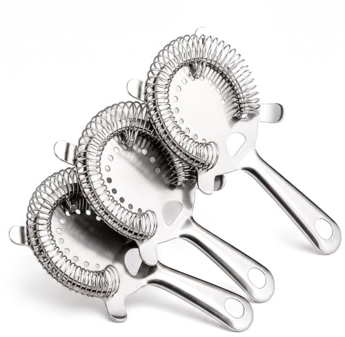 Hawthorne Strainer for Cocktails - Professional Bar Strainer - 4 Prong Design - Bartender Strainer for Shaker - Use for Cocktail Shakers with Strainer - Stainless Steel Strainer Set - 3 Pack