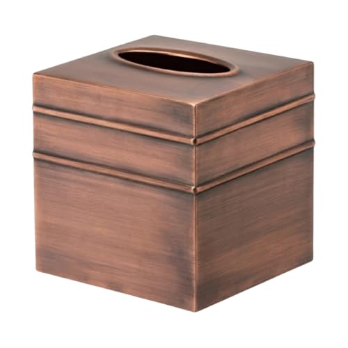 Monarch Abode Tissue Box Cover Square – Handcrafted Border Embossed Antique Copper Metal Tissue Holder Box for Bathroom Accessory, Aesthetic Decorative Facial Napkin Cube for Modern Home Decor - color: Antique Copper Finish