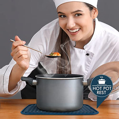 HOTEC BPA Free Silicone Trivets for Hot pots and Pans, 446℉ Heat Resistant for Kitchen Counter Dish Drying Mat, Set of 2 Classic Blue - color: Classic Blue