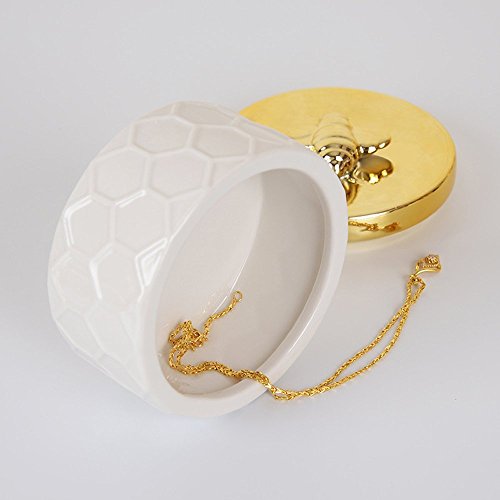 Ceramics Jewelry Box w/Accessories Organizer Storage Tank Container (Bee Lid)