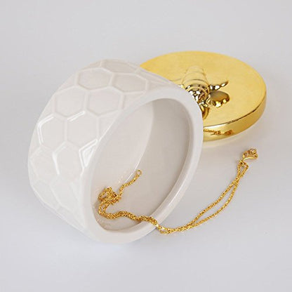 Ceramics Jewelry Box w/Accessories Organizer Storage Tank Container (Bee Lid)