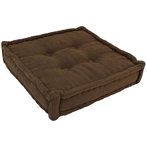 Blazing Needles Button-Tufted Microsuede Square Floor Pillow, 25", Chocolate - color: Chocolate