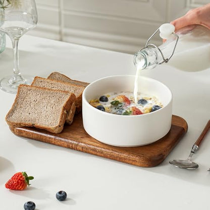 Stoneware Cereal & Soup Bowls Set of 4, 6 Inch, Matte White | Matte Glaze Ceramic, For Breakfast & Oatmeal, Microwave Safe, Dishwasher Safe - color: White, size: Cereal Bowls Set (4PCS)
