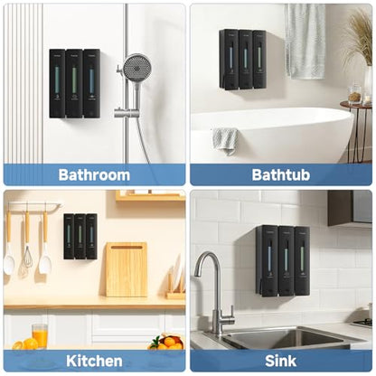 Shampoo and Conditioner Dispenser - Shower Soap Dispenser Wall Mounted No Drill - Shampoo Conditioner Body Wash Dispenser 3 Chamber - Easy Install for Bathroom Hotel Black 1200ml - color: Black 3 Chamber