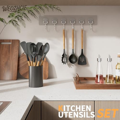 Silicone Cooking Utensil Set,12 PCS Cooking Kitchen Utensils Set, Nonstick Kitchen Utensils 446°F Heat-Resistant Cookware Kitchen Tools of Spoon,Brush,Whisk,Spatula,Turner Tongs (Gray) - color: Gray