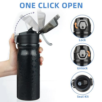 BJPKPK 18 oz Water Bottle with Straw & Handle, Insulated Stainless Flask | Leak Proof Locking Lid, Thermal, Double Wall Vacuum, Metal, Keeps Hot/Cold, BPA Free, Travel & Sports, Black Leopard - color: A-Black Leopard, size: 18 Ounces