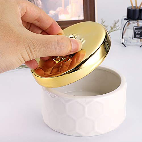 Hipiwe Ceramics Jewelry Box with Golden Bee Lid - Small Jewelry Display Organizer Holder Trinket Storage Tank Container for Home Decor,Gift for Women