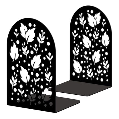 5.3"x4.3"x7.9" Metal Bookends, Heavy Duty Book Ends for Shelves | Leaf Nature Silhouettes Theme Cast Iron Book Supports, 1 Pair Decor Stoppers for Desk, Library, Office & Home Shelves - style: Leaf Nature Silhouettes