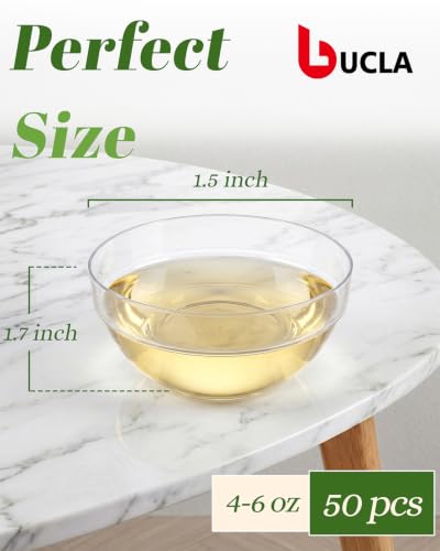 bUCLA 50 Pack Plastic Prep Bowl Sets, 6oz Clear Small Pinch Bowls | Small Bowls for Salt, Spices, Chopped Ingredients, Dipping Sauces, Ice Cream Toppings, Pudding - color: Clear, size: 6oz