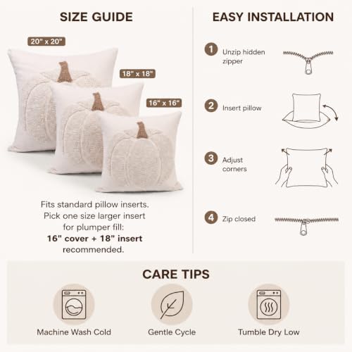 Fall Tufted Pumpkin Pillow Covers Set of 2 16x16, Farmhouse Beige - color: Beige, size: 16" x 16" (Pack of 2)