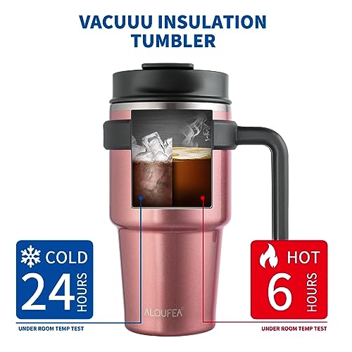 20 oz Insulated Travel Coffee Mug Tumbler with Handle and Straw | Leakproof Stainless Steel Coffee Cup with Lid, Double Wall Vacuum Ice Thermal Cup, Rose Gold - color: .Rose Gold, size: 20 Ounces