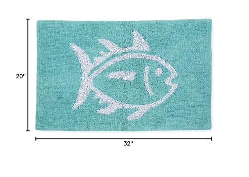 Southern Tide Reversible Bath Rug – 100% Cotton, Soft & Absorbent – Double-Sided Design with Signature Skipjack – Machine Washable Coastal Accent Rug – 20" x 32" – Aqua - color: Aqua