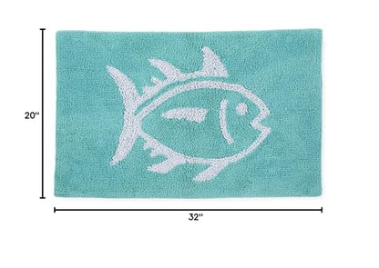 Southern Tide Reversible Bath Rug – 100% Cotton, Soft & Absorbent – Double-Sided Design with Signature Skipjack – Machine Washable Coastal Accent Rug – 20" x 32" – Aqua - color: Aqua