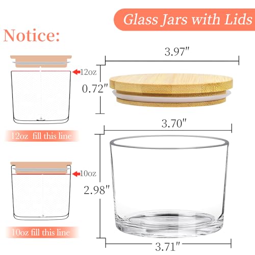 CONNOO 8 Pack 12 OZ Clear Glass Wide Mouth Candle Jars | Airtight Bamboo Lids, Sticky Warning Labels, Empty Container Bulk, Dishwasher Safe - color: Clear