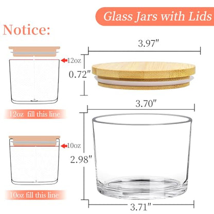 CONNOO 8 Pack 12 OZ Clear Glass Wide Mouth Candle Jars | Airtight Bamboo Lids, Sticky Warning Labels, Empty Container Bulk, Dishwasher Safe - color: Clear