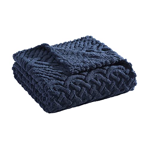 Nautica - Throw Blanket, Soft Cable Knit Sherpa Bedding, Ideal for Bed or Couch (Declan Navy, 50" x 60") - color: Declan Navy
